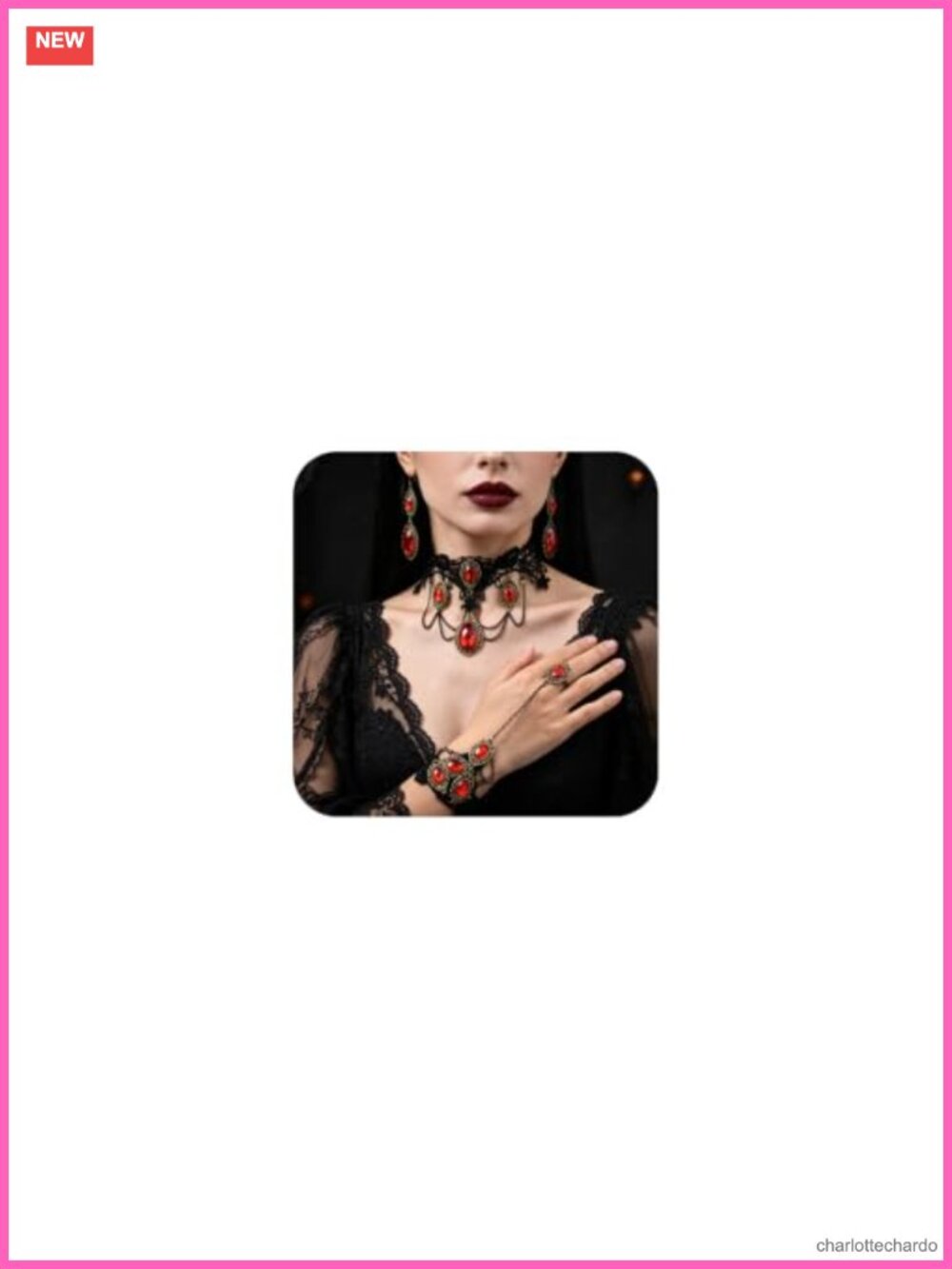 Gothic Lace Choker Necklace Earrings Bracelet Jewelry Set Women